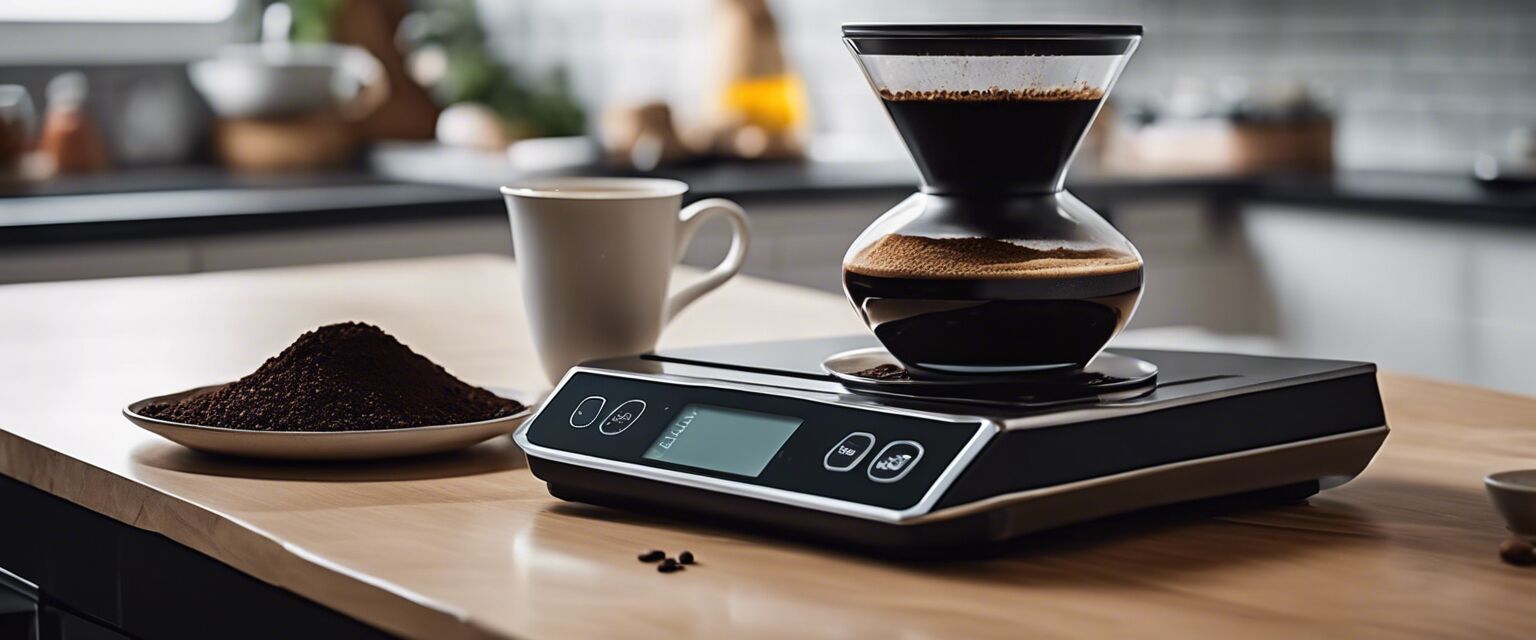 Coffee scale measuring coffee grounds.