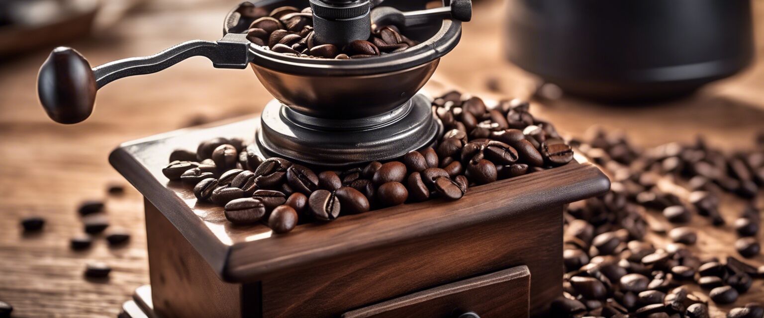 Coffee grinder with beans.